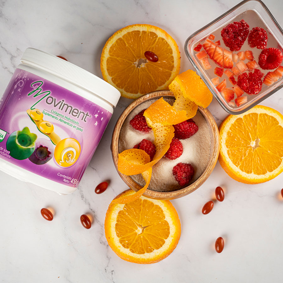 Colágeno Adicionado con isoflavonas de soya, extracto de arándanos y DHA omega 3