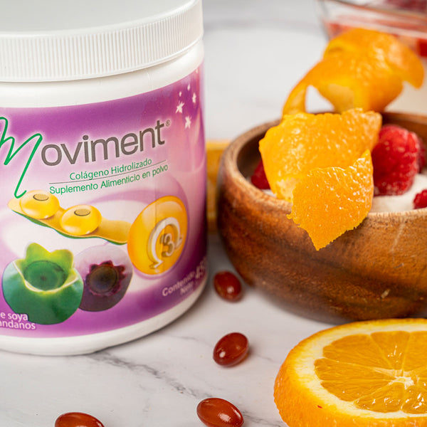 Colágeno Adicionado con isoflavonas de soya, extracto de arándanos y DHA omega 3
