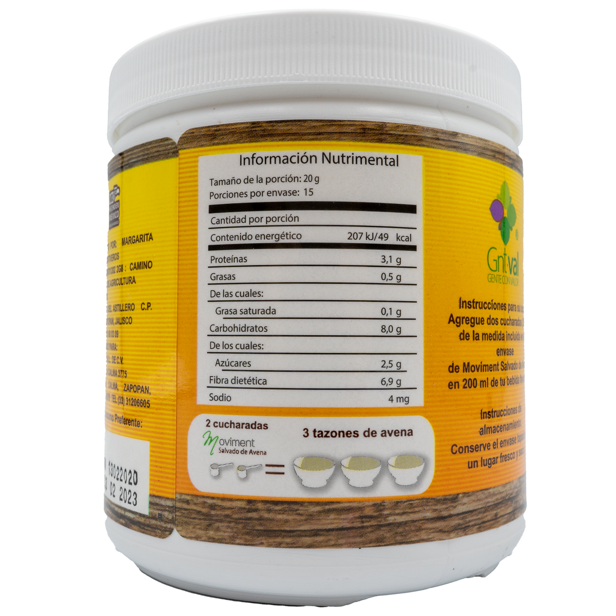 Moviment Salvado de Avena Premium con Beta-glucano OatWell (Frasco 300 g)
