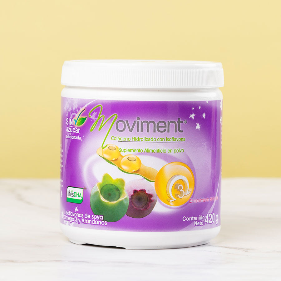Colágeno Sin Azúcar Adicionado con isoflavonas de soya, extracto de arándanos y DHA omega 3