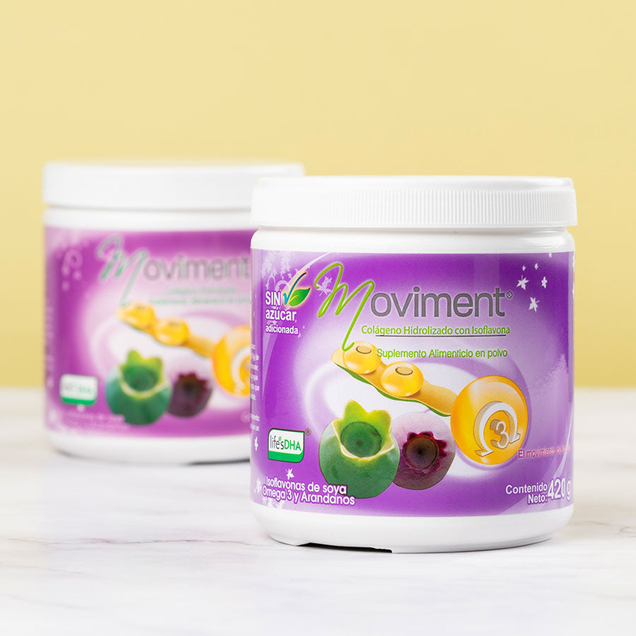 Colágeno Sin Azúcar Adicionado con isoflavonas de soya, extracto de arándanos y DHA omega 3