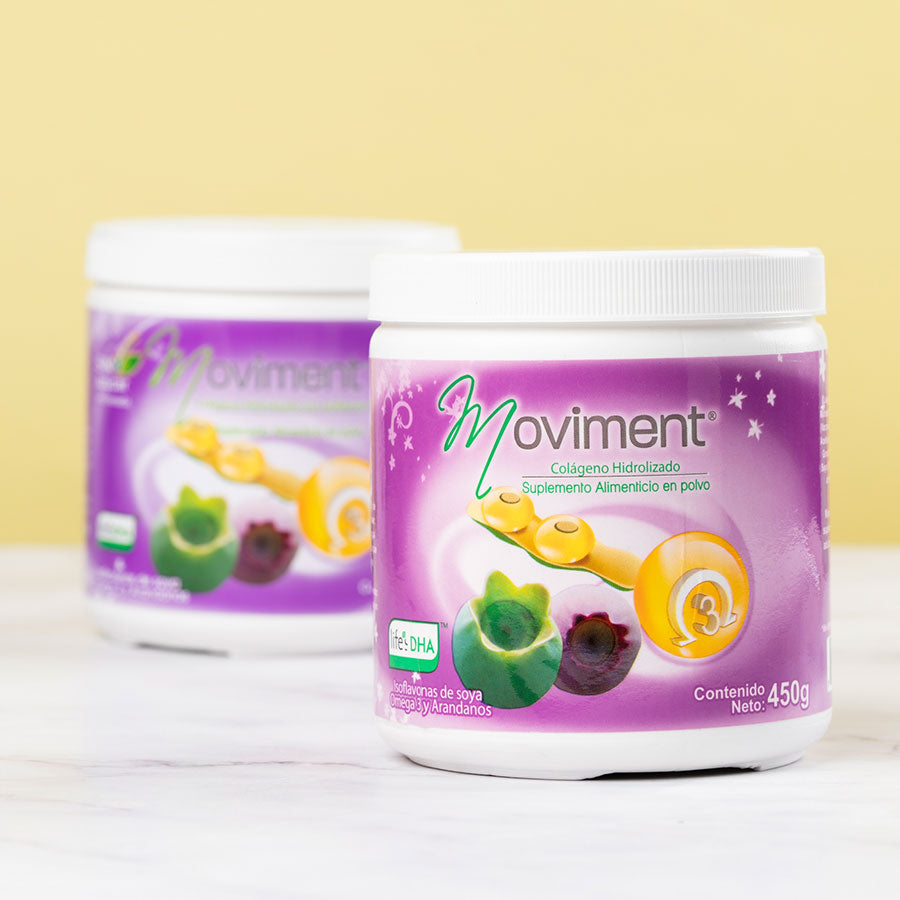 Colágeno Adicionado con isoflavonas de soya, extracto de arándanos y DHA omega 3